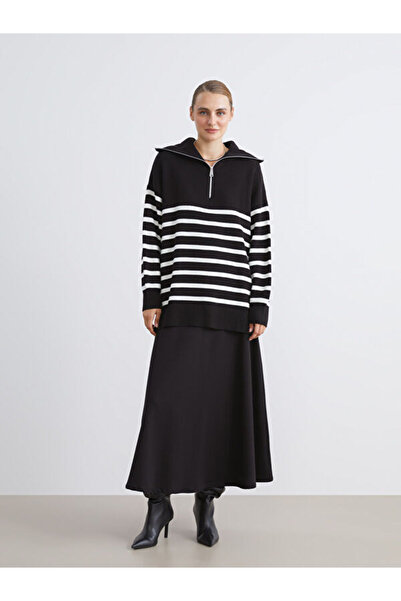 LC Waikiki Stand Collar Striped Women's Knitwear Tunic