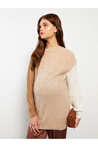 LC Waikiki Crew Neck Color Blocked Long Sleeve Maternity Knitwear Tunik