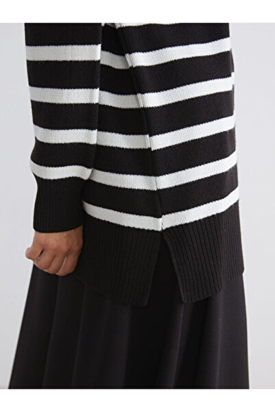 LC Waikiki Stand Collar Striped Women's Knitwear Tunic