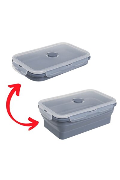 OEM Foldable silicone food container grey with plastic lid 1.2 L