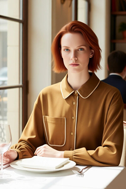 PayBuy Women's Oversized Linen Look Woven Shirt with Piping Details Offers Comfortable Elegance Aesthetic