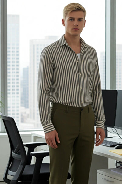 PayBuy Ανδρικό πουκάμισο με ρυθμισμένη εφαρμογή, με ριγέ υφή και μακρυμάνικο, προσφέρει καθημερινή κομψότητα και άνετο στυλ.