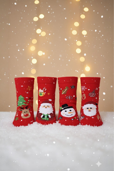 Ollero 4 Pairs of Baby Thick Towel Christmas Socks