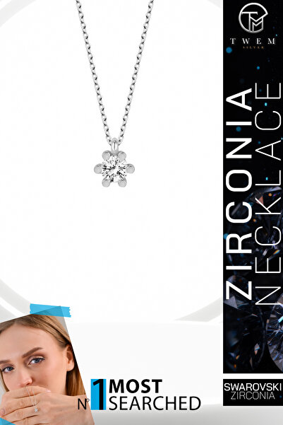 Twem Silver قلادة من الزركونيا على شكل حجر سواروسي |   كلاسيكي وأنيق