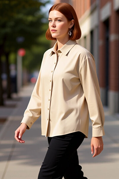 PayBuy Plus Size Women's Relaxed Fit Long Sleeve Woven Fabric Plain Pattern Basic Shirt and Comfortable Stylish