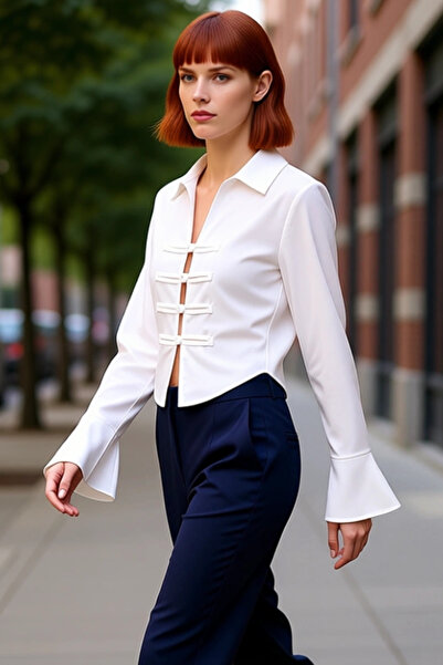 PayBuy Women's Ruched Detail Crop Shirt Modern Elegance Long Sleeve Design Functional Durable Stylish