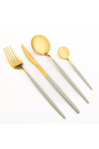 Malooki 24 Piece Cutlery Set, Gold Finish & Colored Handles