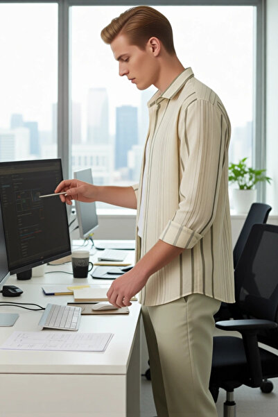 PayBuy Men's Regular Fit Striped Woven Shirt Offers Everyday Elegance and Offers Functional Durability Stylish