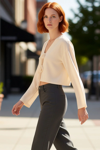 PayBuy Women's V-Neck Lace-Up Crop Shirt Functional Durable Quality Comfortable Aesthetic Premium Stylish