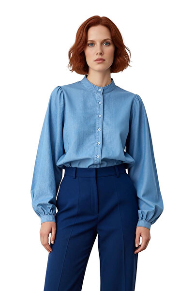 PayBuy Women's Oversized Balloon Sleeve Denim Shirt Functional Durable Quality Comfortable Aesthetic Sports