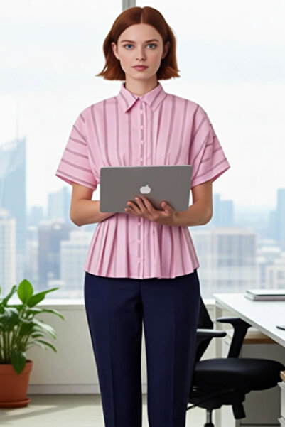 PayBuy Striped Waist-Fitted Short-Sleeved Woven Shirt for Women Complements Your Stylish Look Quality