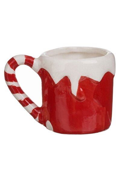 OEM Christmas ceramic mug, red with white snow rim, 60ml