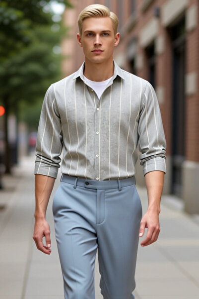 PayBuy Чоловіча сорочка в смужку, regular fit, з ефектом льону, функціональна, міцна, якісна, зручна, стильна