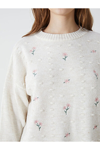 LC Waikiki Crew Neck Floral Embroidered Women's Knitwear Tunic