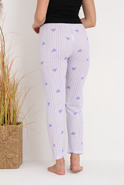 Serena Women's purple pajama pants with stripes and hearts, loose fit, cotton & polyester