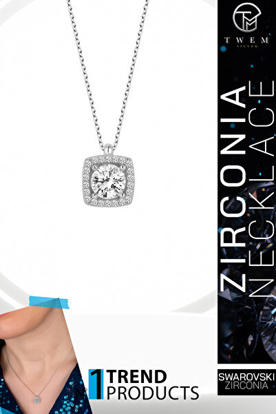 Twem Silver قلادة من الزركونيا على شكل حجر سواروسي |   نقي ونظيف