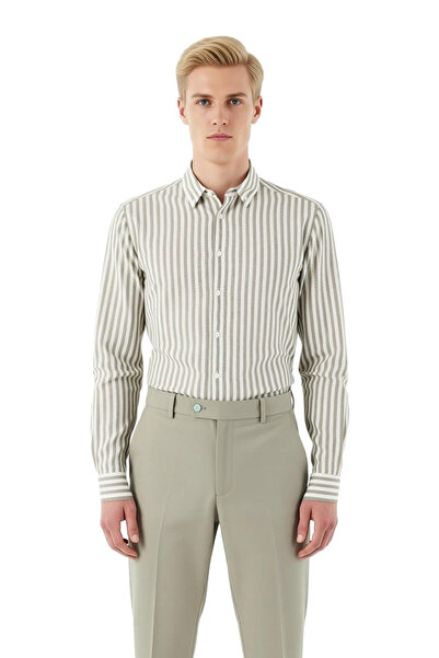 PayBuy Men's Regular Fit Striped Long Sleeve Cotton Casual Shirt a Modern and Comfortable Choice Stylish