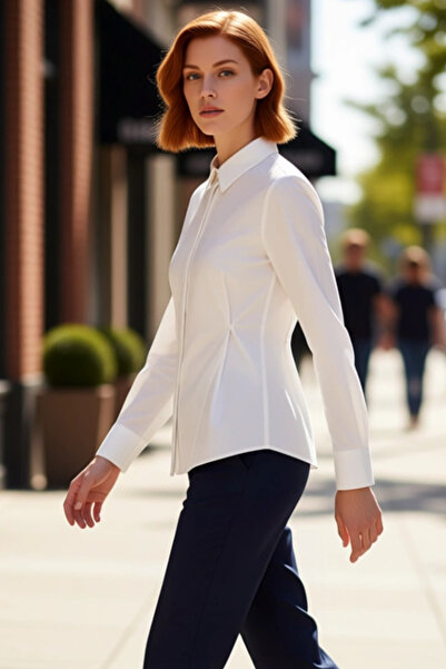 PayBuy Cămașă din poplin pentru femei, cu detaliu cu nasturi, cu mânecă lungă...