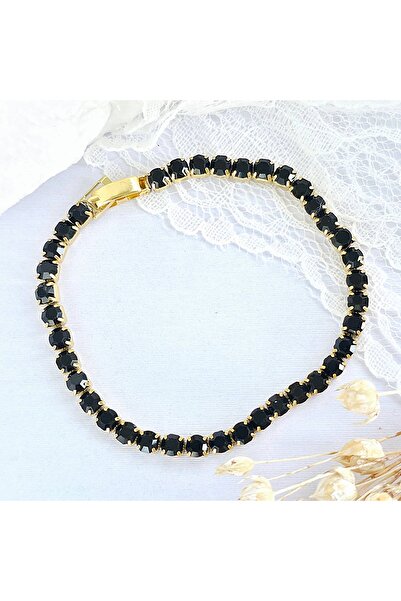 KEVSA Jewelry Stainless Steel Tennis Bracelet with Black Stones 4mm – BF1120