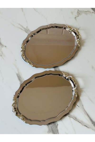 Melinda Lunea 2-Piece Oval Presentation Serving Tray with Silver Handles (20X25Cm)