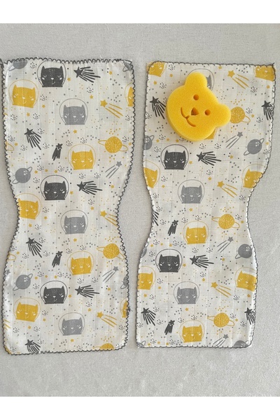 MASALBABY 2-Pack 100% Cotton Organic Colored Muslin Baby Shoulder Cover / Shoulder Diaper Wipes / Bath Sponge Gift