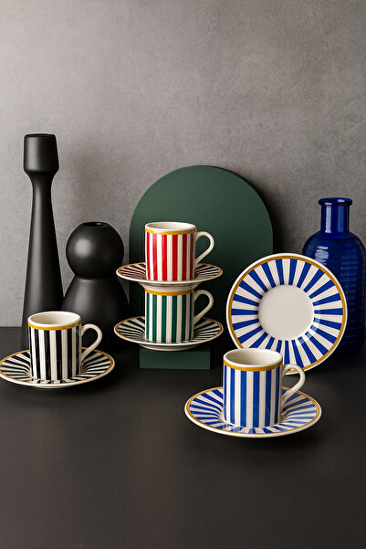 PH Concept Kadıkızı 8-Piece 4-Cup Ritmo Porcelain Coffee Set