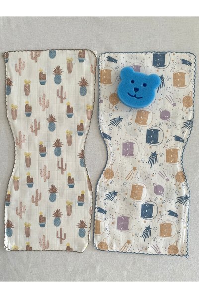 MASALBABY 2-Pack 100% Cotton Organic Colored Muslin Baby Shoulder Cover / Shoulder Diaper Wipes / Bath Sponge Gift