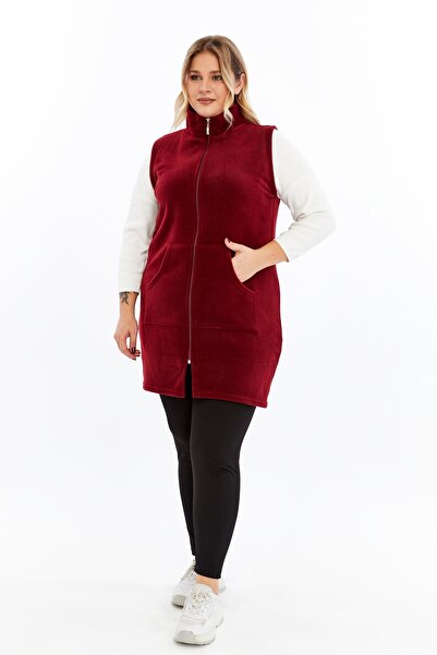 Nehir tekstil Mock Neck Kangaroo Pocket Solid Color Unisex Long Fleece Vest