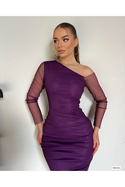 vuvutasarım Rochie de damă cu un singur umăr, cu mâneci din tul, design special, rochie de tul pentru femei, rochie de seară, rochie de absolvire 583124