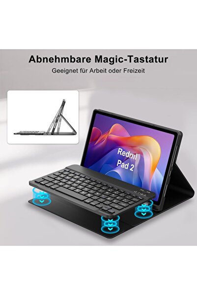 m.tk moveteck Xiaomi Redmi Pad 2 Compatible Tablet Case with Keyboard Wireless Bluetooth Pen Compartment Q Tablet Case