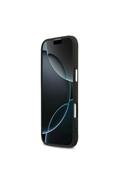 Guess iPhone 17 Air Case Licensed M-Safeli Hot Printed Classic Lettering Logo Pu Leather Peony Black