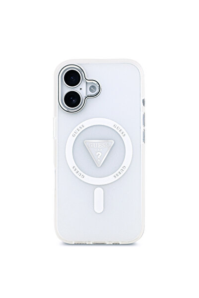Guess iPhone 17 Compatible Case Licensed M-Safeli Iml Printing Triangle Logo Transparent with Metal Camera Frame