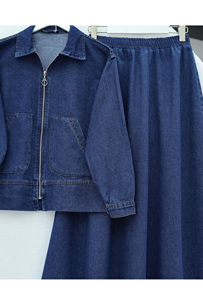 Modamorfo Denim Suit with Front Zipper and Double Pockets - Indigo