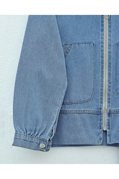 Modamorfo Denim Suit with Front Zipper and Double Pockets - Ice Blue