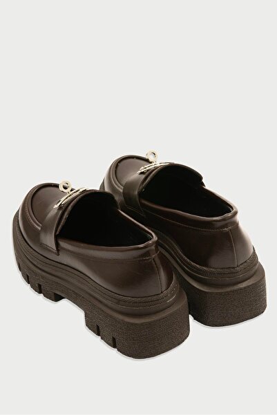 Mubiano Дамски кожени мокасини с дебела удобна подметка и метална катарама в цвят кафе Vareen