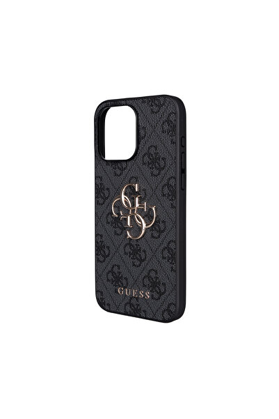 Guess iPhone 15 Plus Compatible Case Licensed Pu 4g Large Metal Logo Cross Body Strap Cover Black