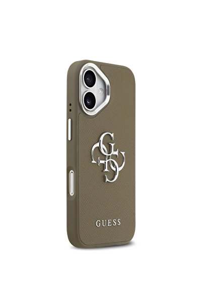 Guess iPhone 17 Compatible Case Original Licensed Grained 4g Metal Big Logo Cover Brown