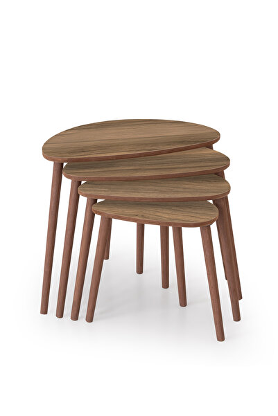 vovvahome Nora 4lü Dörtlü Mdf Ahşap Zigon Sehpa - Ceviz