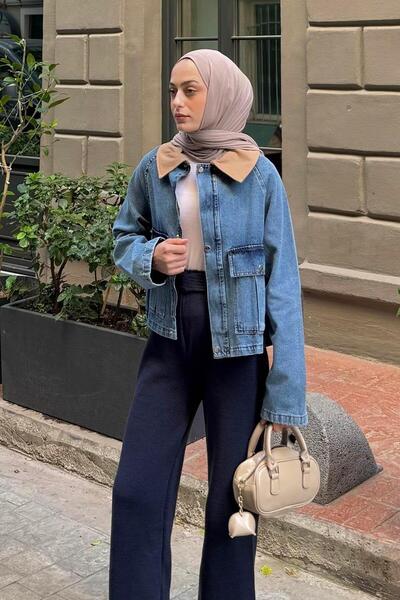 lamelif Τζιν μπουφάν με κουμπώματα σε χρώμα βιζόν