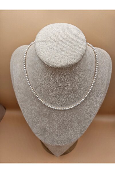 İNCİORA JEWELRY GERÇEK DOĞAL İNCİ KOLYE, 3 mm Yuvarlak inci gümüş 925 ayar kolye