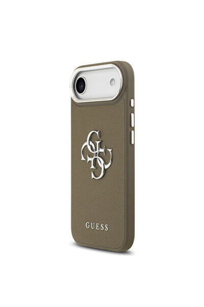 Guess iPhone 17 Air Compatible Case Original Licensed Grained 4g Metal Big Logo Cover Brown