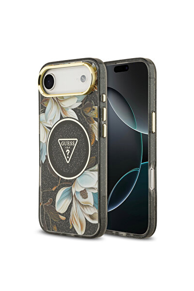 Guess غطاء حماية لهاتف آيفون 17 إير مرخص من إم-سافيلي بنمط زهور لامع مع إطار ...