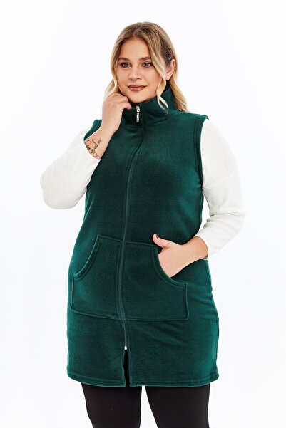 Nehir tekstil Mock Neck Kangaroo Pocket Solid Color Unisex Long Fleece Vest