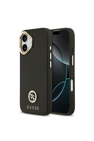 Guess iPhone 17 Compatible Case Licensed M-Safe Featured Grained Text and Stone 4g Logo Cover Black