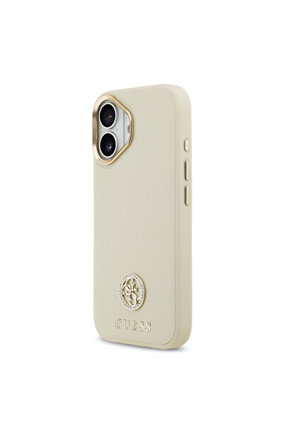 Guess iPhone 17 Compatible Case Licensed M-Safe Featured Grained Text and Stone 4g Logo Cover Beige