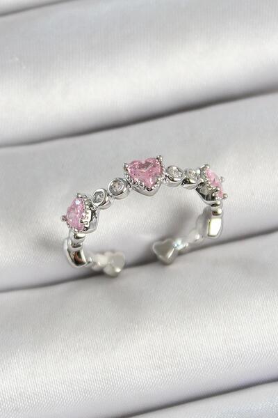 Kokoş خاتم بتفاصيل قلب وردي اللون فضي اللون قابل للتعديل