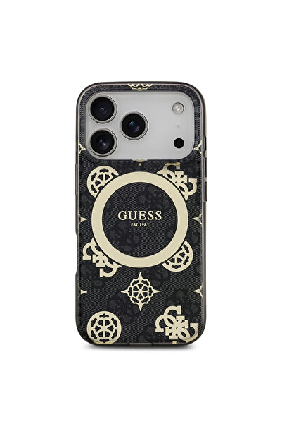 Guess iPhone 17 Pro Compatible Case Licensed M-Safeli Iml Peony and 4g Patterned Classic Logo Cover Black