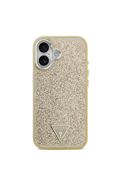 Guess iPhone 17 Compatible Case Licensed M-Safeli Metal Camera Frame Triangle Logo Glitter Gold
