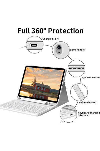 m.tk moveteck iPad 11Th Generation A16 2025 / 10Th Generation 10.9 Compatible Tablet Case with Keyboard Wireless Bluetooth Pen Compartment