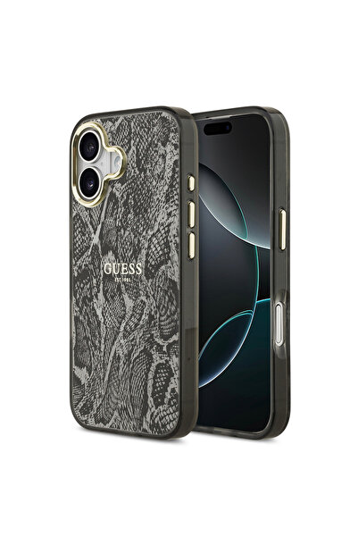 Guess iPhone 17 Uyumlu Kılıf Lisanslı M-safe Şarj Özellikli Yazı Logolu Pytho...
